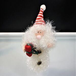 Frosted Snowman Santa Feathered Tinsel Glittery Christmas Ornament